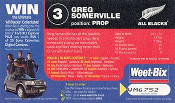 2004 Weet-Bix All Blacks Collector Series #3 Greg Somerville Back